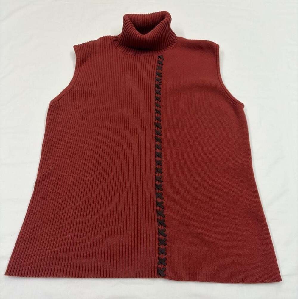 Hampshire Studio Ribbed Knit Sleeveless Turtleneck Sweater Vest 100% cotton
